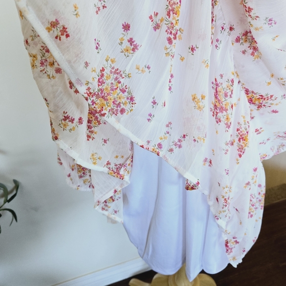 🏷️VINCE CAMUTO Georgette White Floral Long sleeve Shift Dress XXL - Picture 7 of 14
